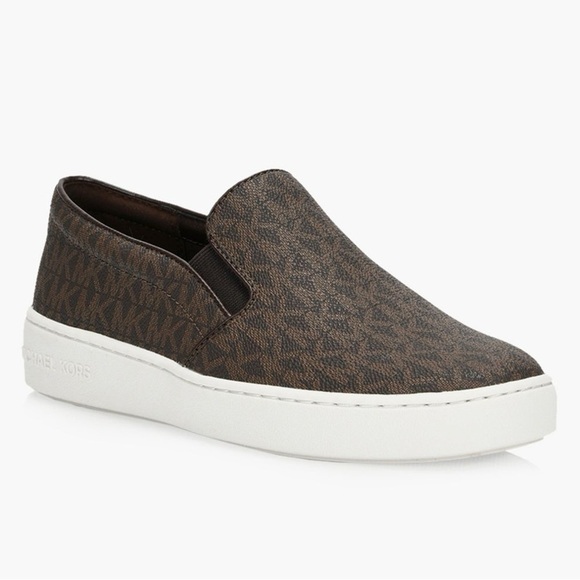 NEW Michael Michael Kors Keaton Logo Slip-On Sneaker in Brown Monogram - Picture 1 of 3